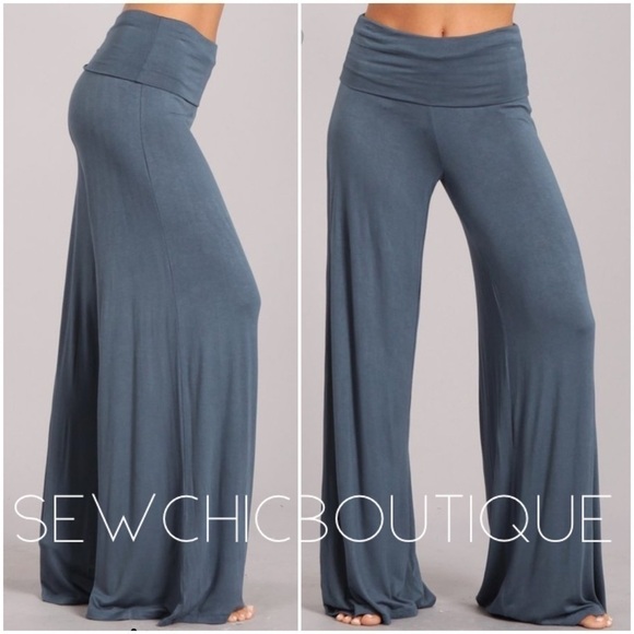 Plus Size Smokey Blue Wide Leg Palazzo Pants - Picture 2 of 5